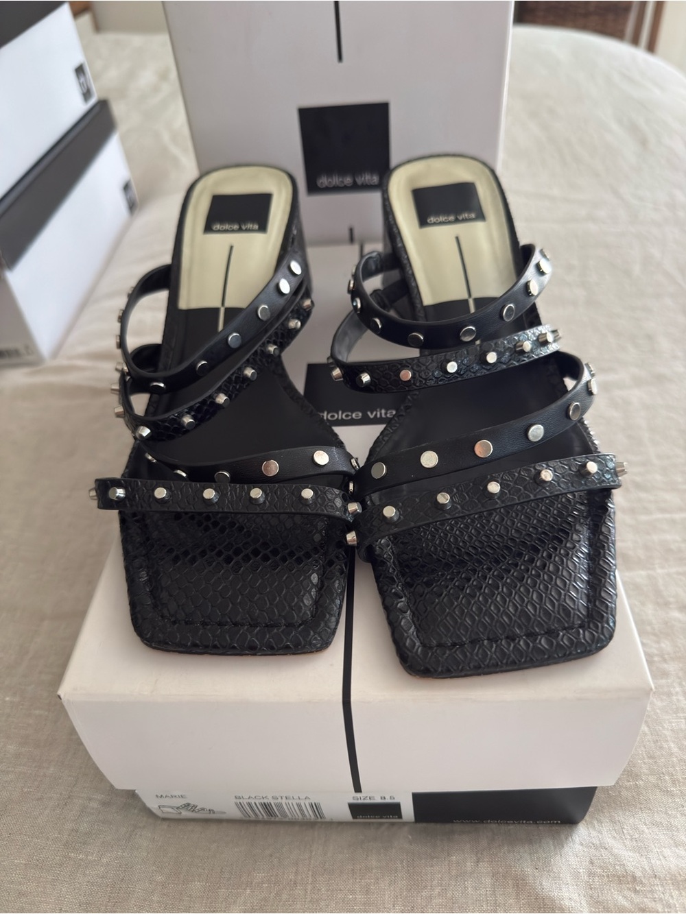 Dolce Vita Black Studded Strappy Slide Sandals